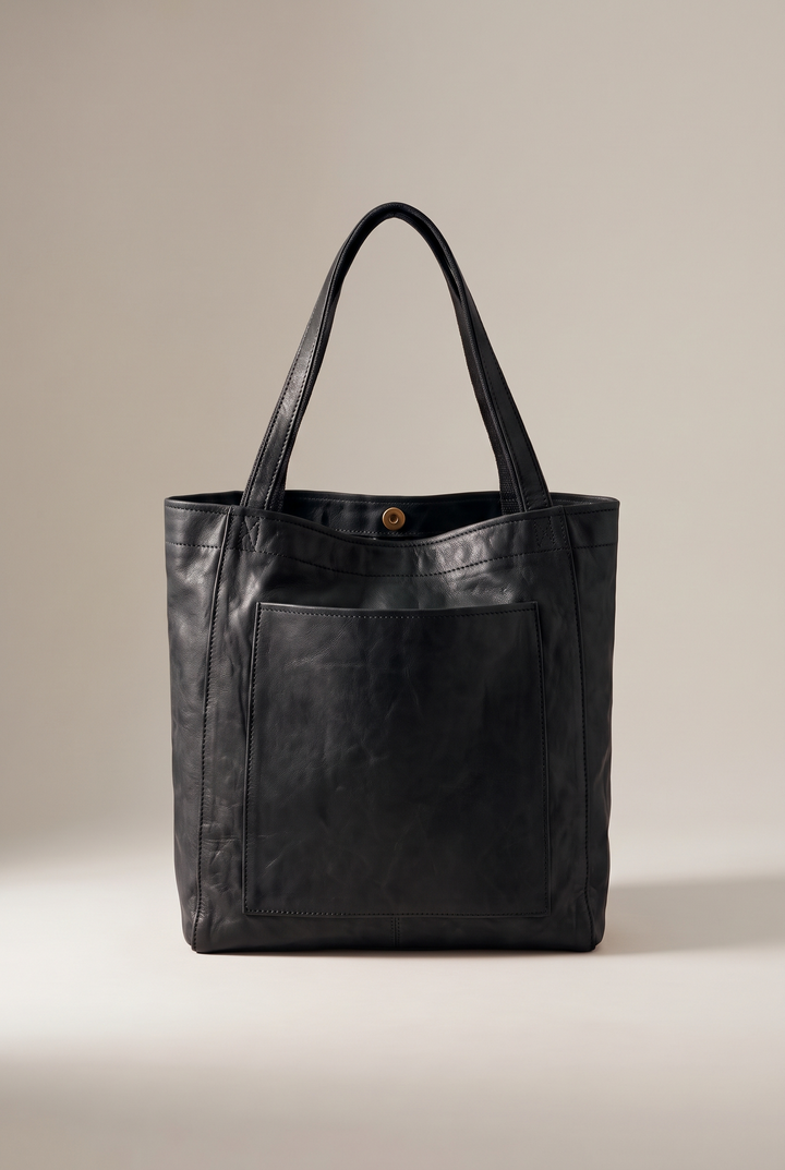 Marlowe large faux leather tote in black - front view