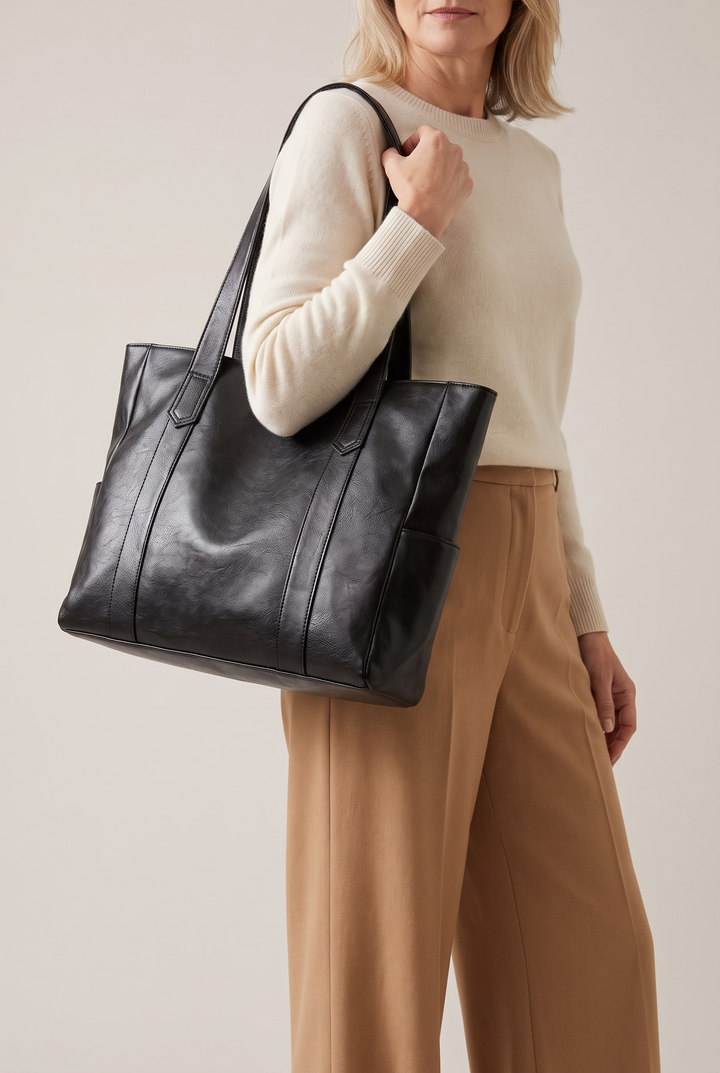 Xyla shoulder handbag in black - worn on the shoulder