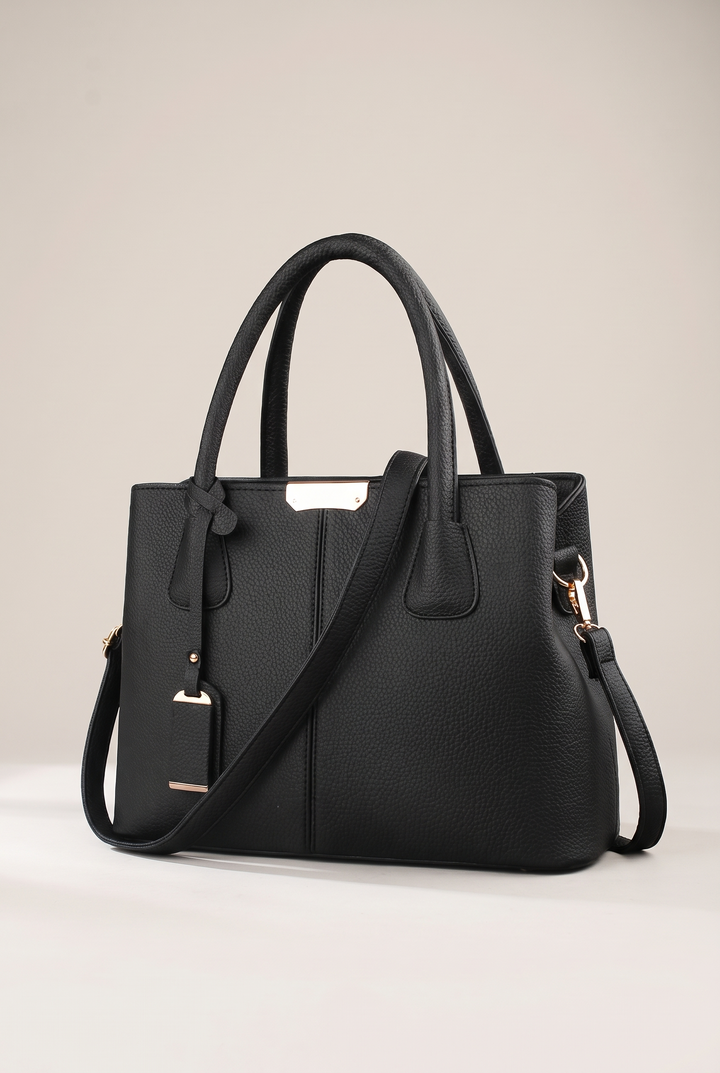 Elnora top-handle tote in black - front view