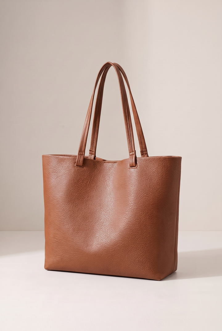 Reyna minimalist tote in brown - angle view