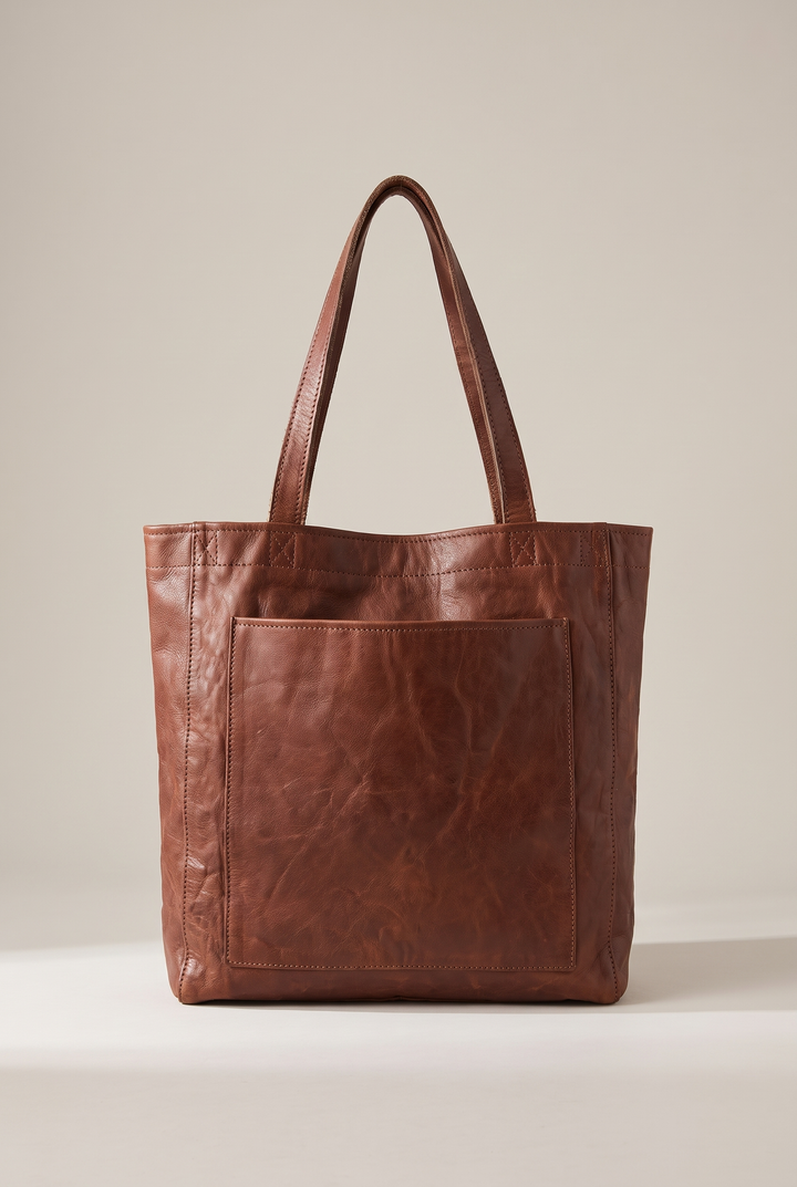Marlowe large faux leather tote in brown - front view