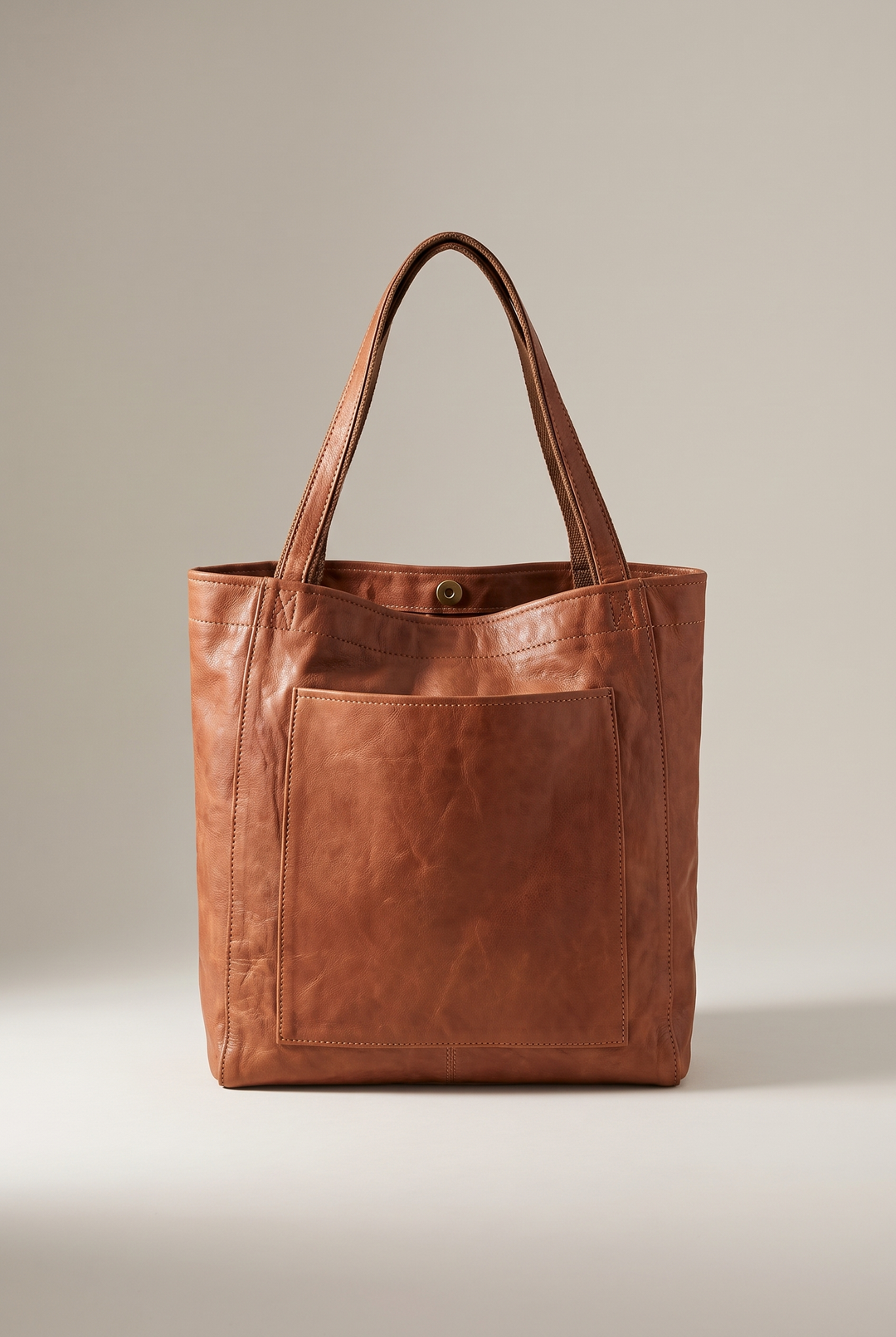 Marlowe large faux leather tote in light brown - front view